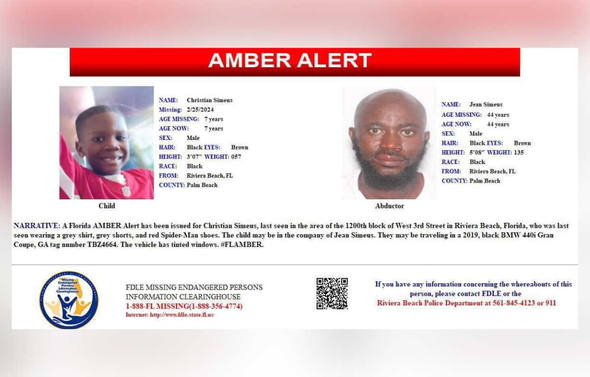 Christian Simeus abducted from Palm Beach County, FL.