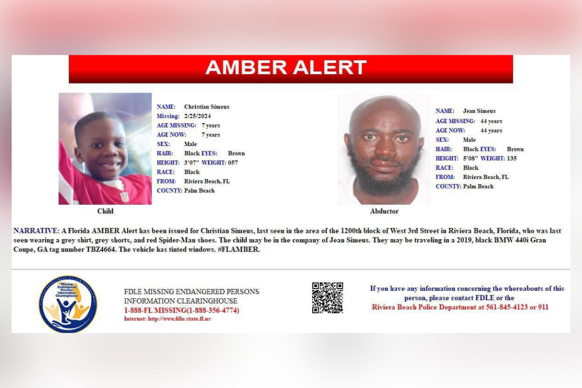 Christian Simeus abducted from Palm Beach County, FL.