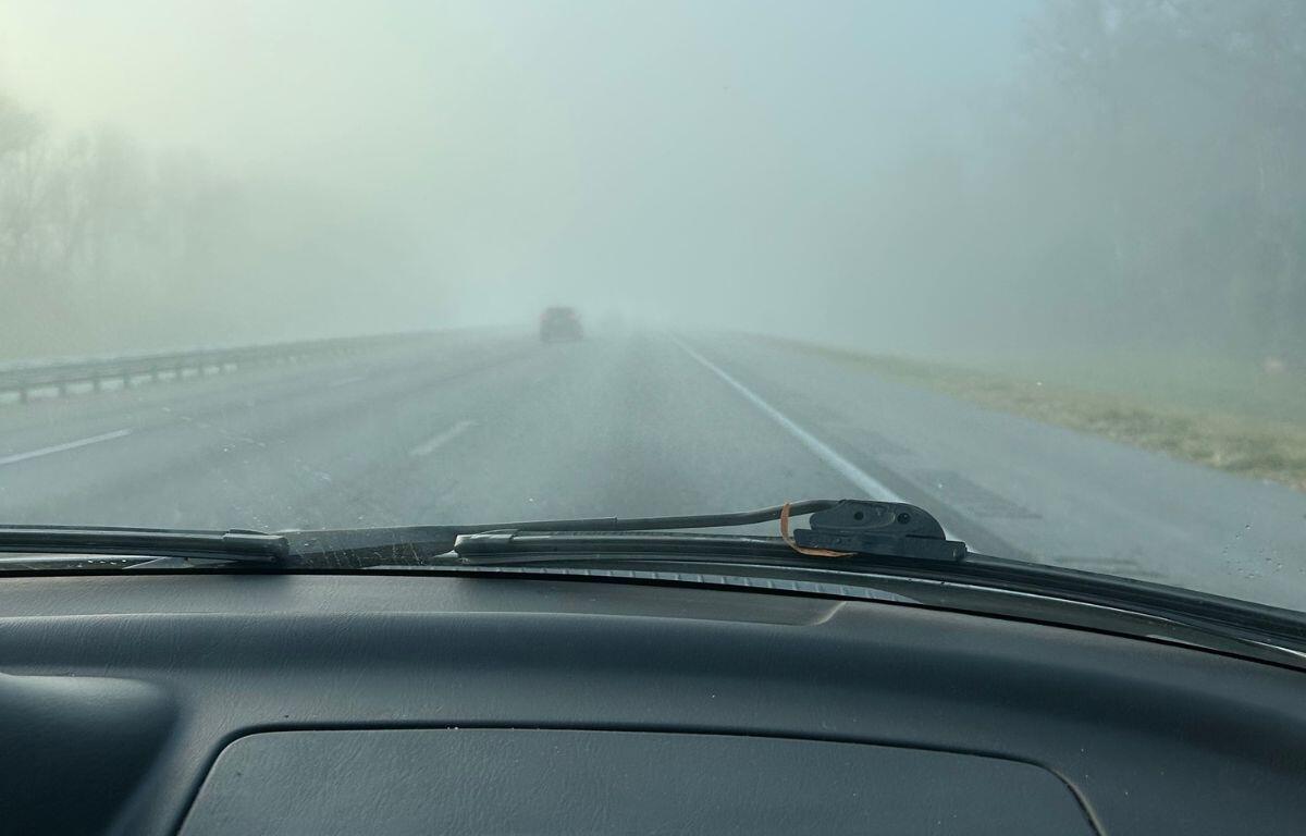 Dense fog limits visibility on I-75 near Ocala, Fla., early Monday, April 7, 2025. Motorists were urged to drive with caution as low visibility affected morning commutes across the region.