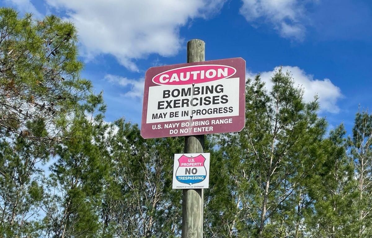 Warning sign at Ocala National Forest U.S. Navy bombing range entrance