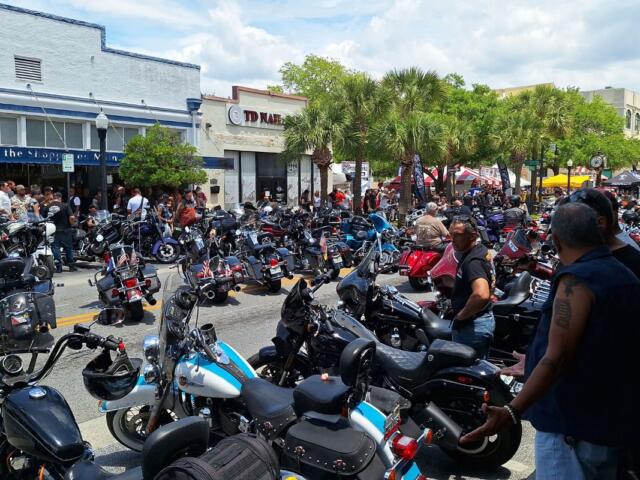 Motorcycles line Main Street in historic Leesburg for Bikefest 2024 on Saturday, April 27, 2024.