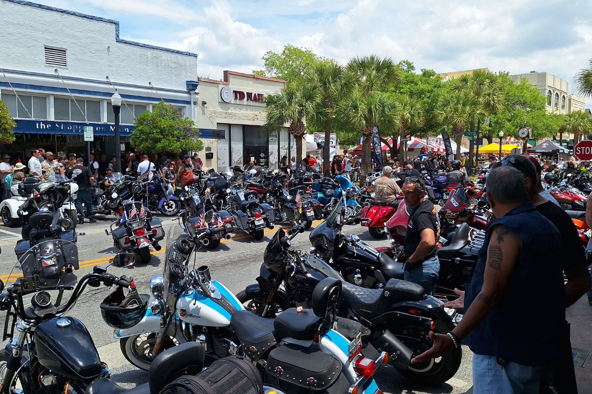 Motorcycles line Main Street in historic Leesburg for Bikefest 2024 on Saturday, April 27, 2024.