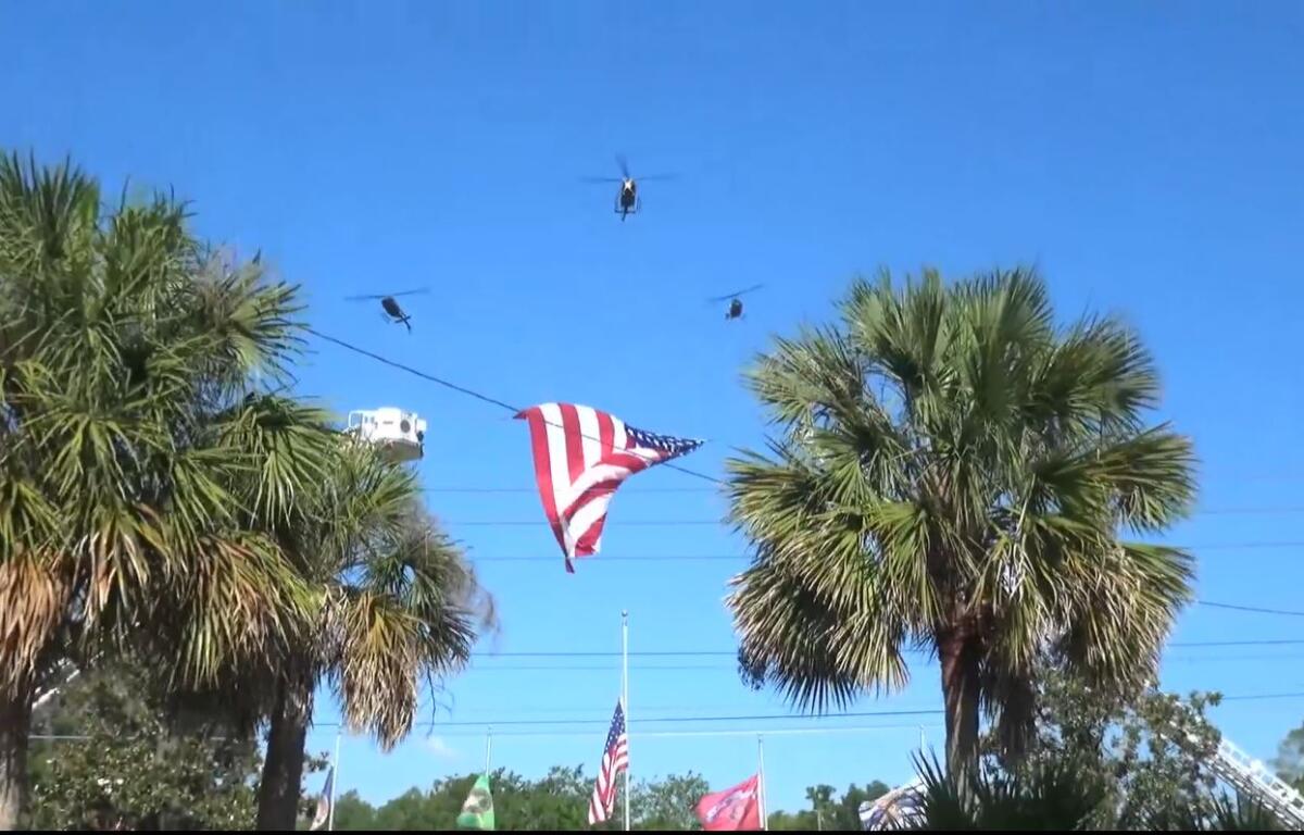 Last year, an aerial salute by three helicopters that flew over the memorial site.