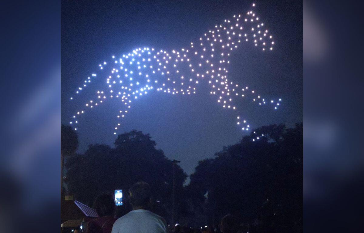The company that produced the LED drone show customized it to celebrate Ocala's equestrian community. Courtesy: Jeanne Mirabile