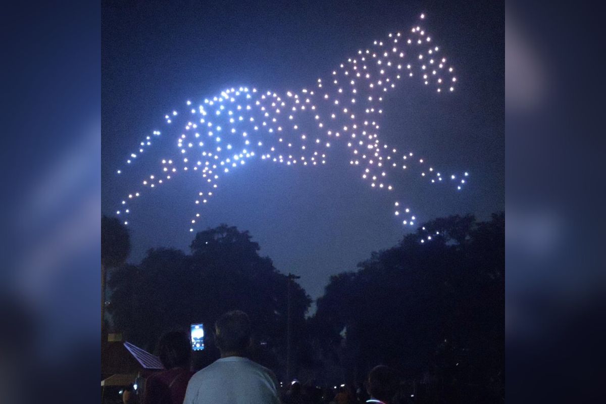The company that produced the LED drone show customized it to celebrate Ocala's equestrian community. Courtesy: Jeanne Mirabile