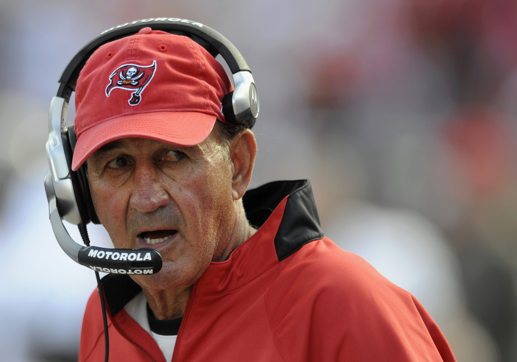 Tampa Bay Buccaneers defensive coordinator Monte Kiffin looks on during an NFL wildcard football playoff game against the New York Giants, Sunday Jan 6, 2008 in Tampa, Fla.