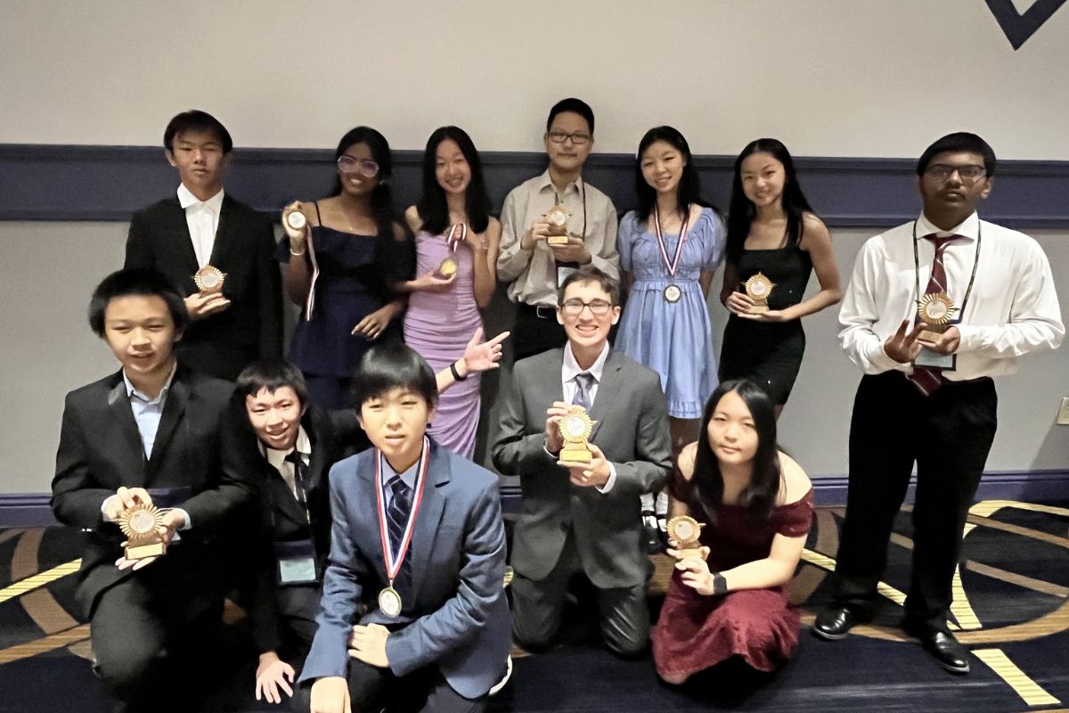 Students from Buchholz High School with their math competition trophies in Las Vegas, Nevada.