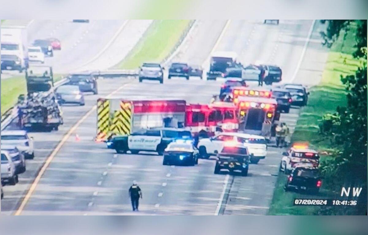 Image shows wreck scene on Interstate 75 northbound. Lots of emergency vehicles are blocking the roadway.