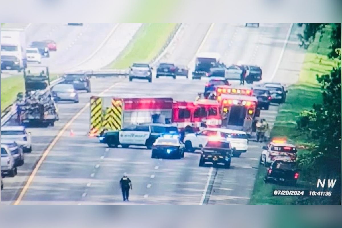 Image shows wreck scene on Interstate 75 northbound. Lots of emergency vehicles are blocking the roadway.