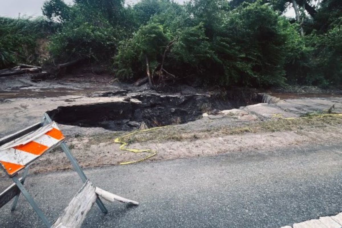 Image shows a sinkhole on West Newberry Road