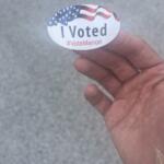 Ben Baugh shows off his "I voted sticker."