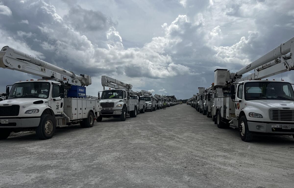 Duke Energy trucks lined up for Hurricane Helene 2024 Florida