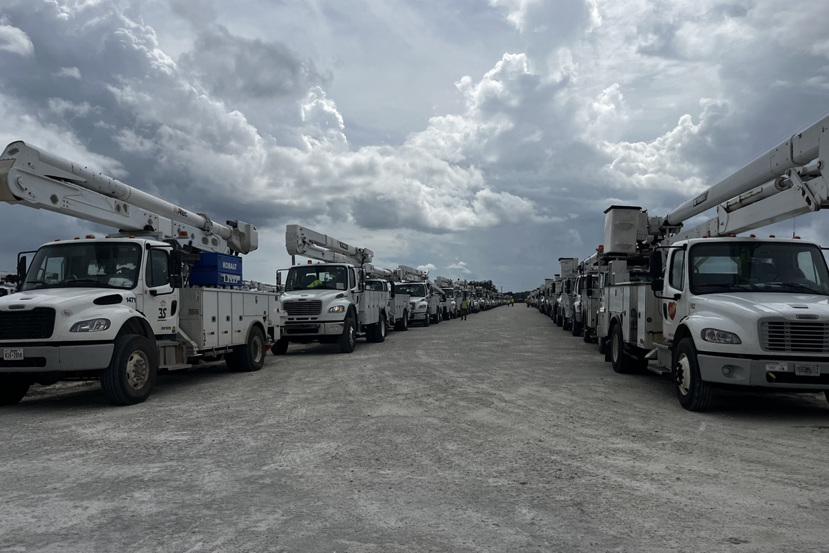 Duke Energy trucks lined up for Hurricane Helene 2024 Florida