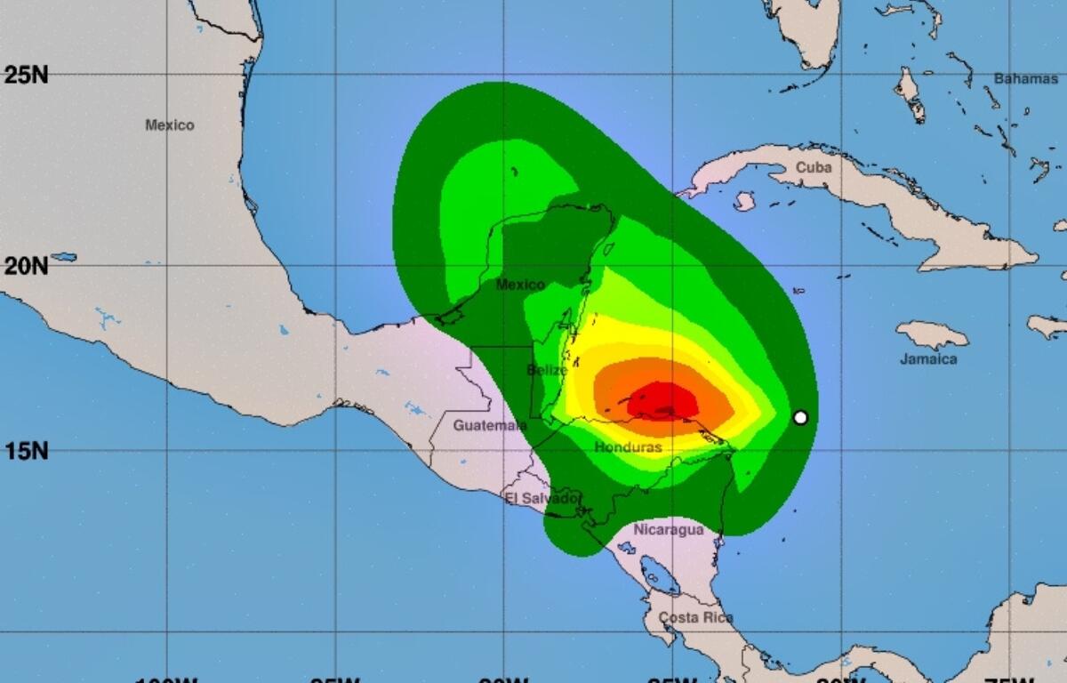 This screenshot of Tropical Depression 19 shows its current path as of 7 a.m. Nov. 14, 2024