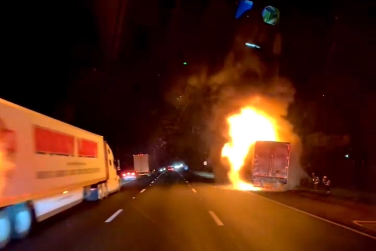 Investigators believe the fire started due to a tire failure that ignited the wheel assembly and trailer.