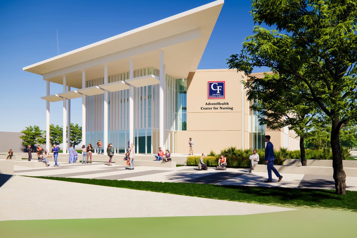 Photo shows architectural rendering of new AdventHealth building on CF Ocala campus