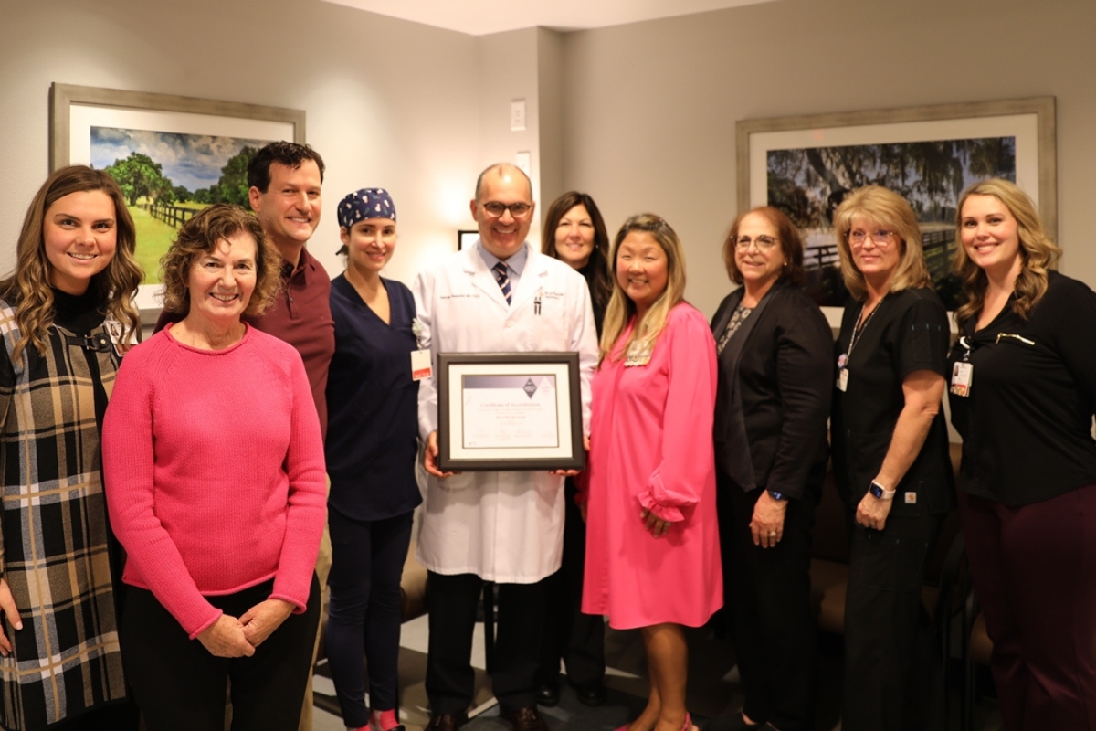 Pictured are members of the Breast Program Leadership Committee at HCA Florida West Marion Hospital and HCA Florida Ocala Hospital. From left to right they include: Courtney Gibbons, Prudence Ashley, Dr. Jeffrey Eisenstein, Dr. Jennel Carreras-Montgomery, Dr. George Rossidis, Christina Follett, Lisa McGuire, Amy Abbott, Laura Veith, and Brandi Valdez. Other members who are not pictured include: Dr. Luis Carrascosa, Dr. Vipul Patel, Dr. Amanda Aulls, and Danielle Rogers.
