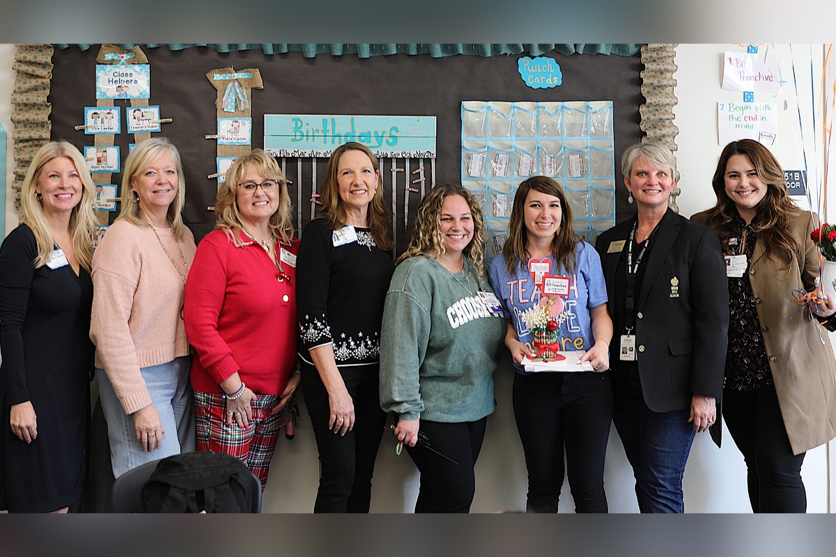 Pictured are those who participated in presenting Erin Wheeler the “Thank a Teacher” award. From left to right, they include: Meghan Magamoll, executive director of PEFMC; Sue Eatmon, assistant principal of Marion Oaks Elementary School (MOES); Lisa Dreher, principal of MOES; Beth Abel, Golden Apple Academy member; Emily Brazill, student services manager at MOES; Erin Wheeler, 3rd Grade Teacher at MOES; Emily Cook, Golden Apple Academy chairwoman; Kaitlyn Wilson-Butler, communications and community engagement director for HCA Florida Ocala Hospital and HCA Florida West Marion Hospital.