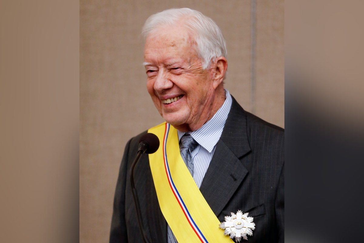 Former President Jimmy Carter addresses the audience after being awarded the Order of Manuel Amador Guerrero by Panamanian President Juan Carlos Varela during a ceremony at the Carter Center in Atlanta, Jan. 14, 2016. The award, named for Panama's first president, recognizes distinguished people in the areas of politics, science and the arts.