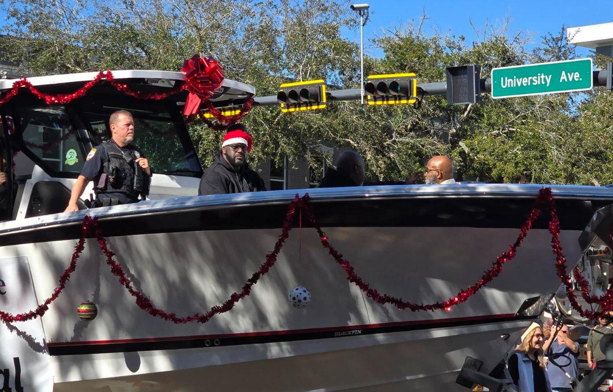 Photo shows Grand Marshal Shaquille O'Neal at the Very GNV Holiday Parade