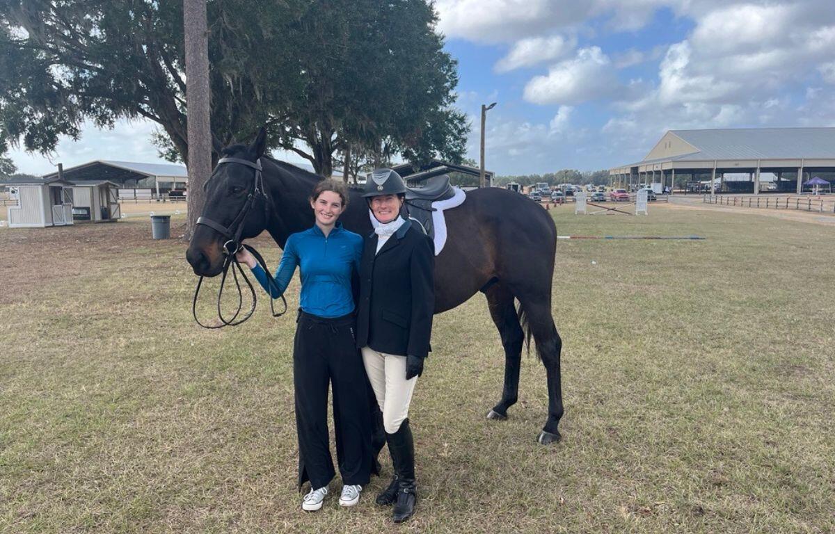 Margaret Higo and her mother Suzanne Peters shared their passion for thoroughbreds at the Florida Thoroughbred Transformation Expo, held December 13-15 at the Florida Horse Park. Pictured is Peters' mount Military Hop, who recently transitioned from racing to show jumping.