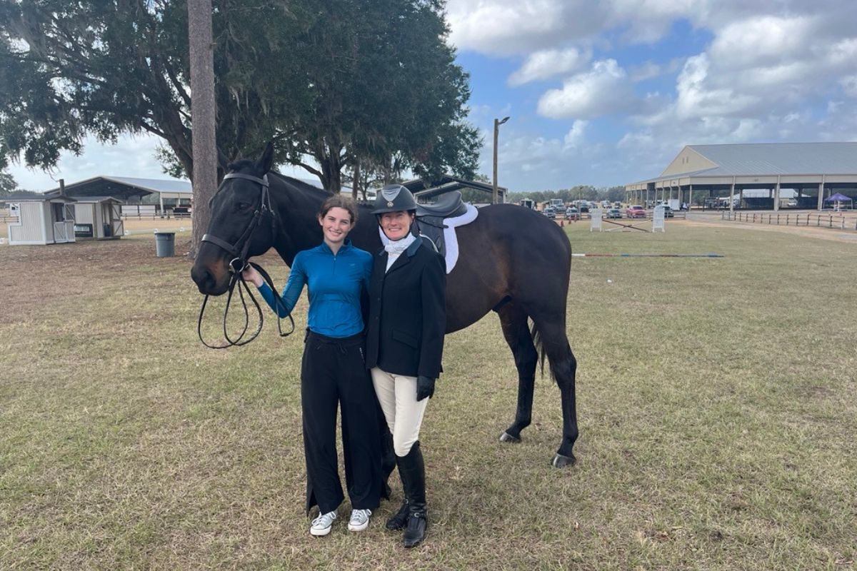 Margaret Higo and her mother Suzanne Peters shared their passion for thoroughbreds at the Florida Thoroughbred Transformation Expo, held December 13-15 at the Florida Horse Park. Pictured is Peters' mount Military Hop, who recently transitioned from racing to show jumping.