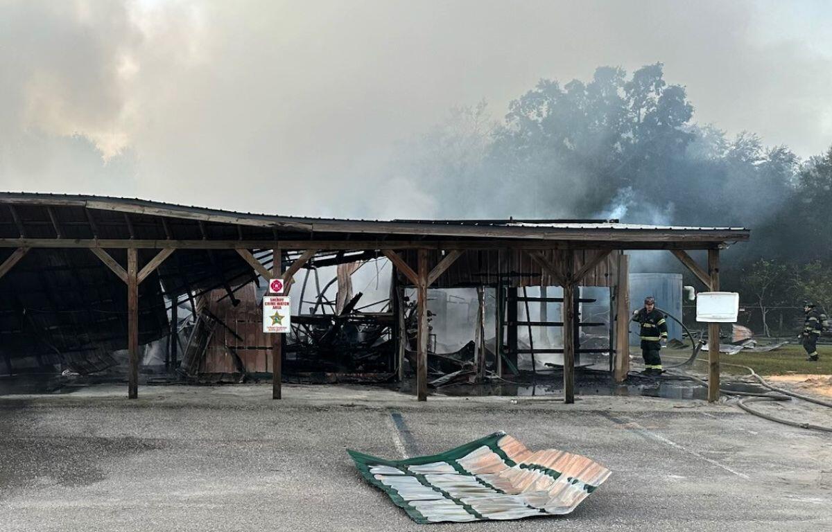 Photo shows burned Umatilla barn following structure fire
