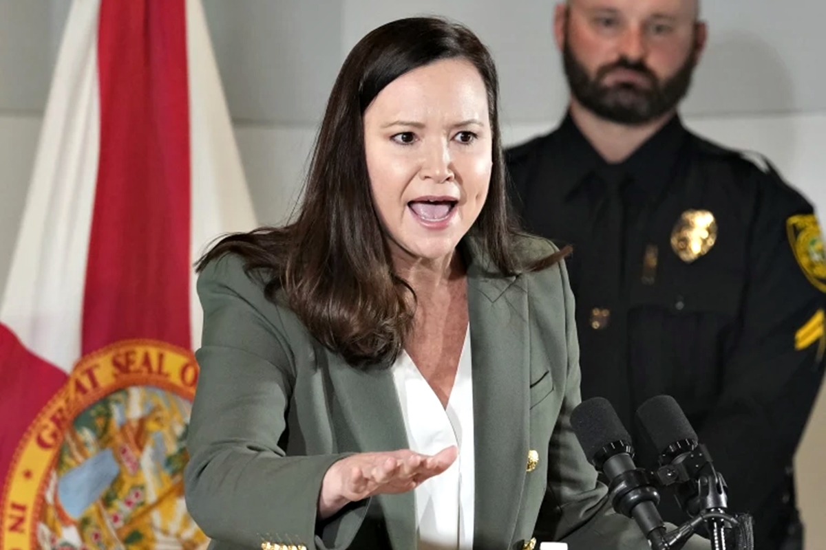 FILE - Florida Attorney General Ashley Moody speaks at a news conference, Jan. 26, 2023, in Miami.