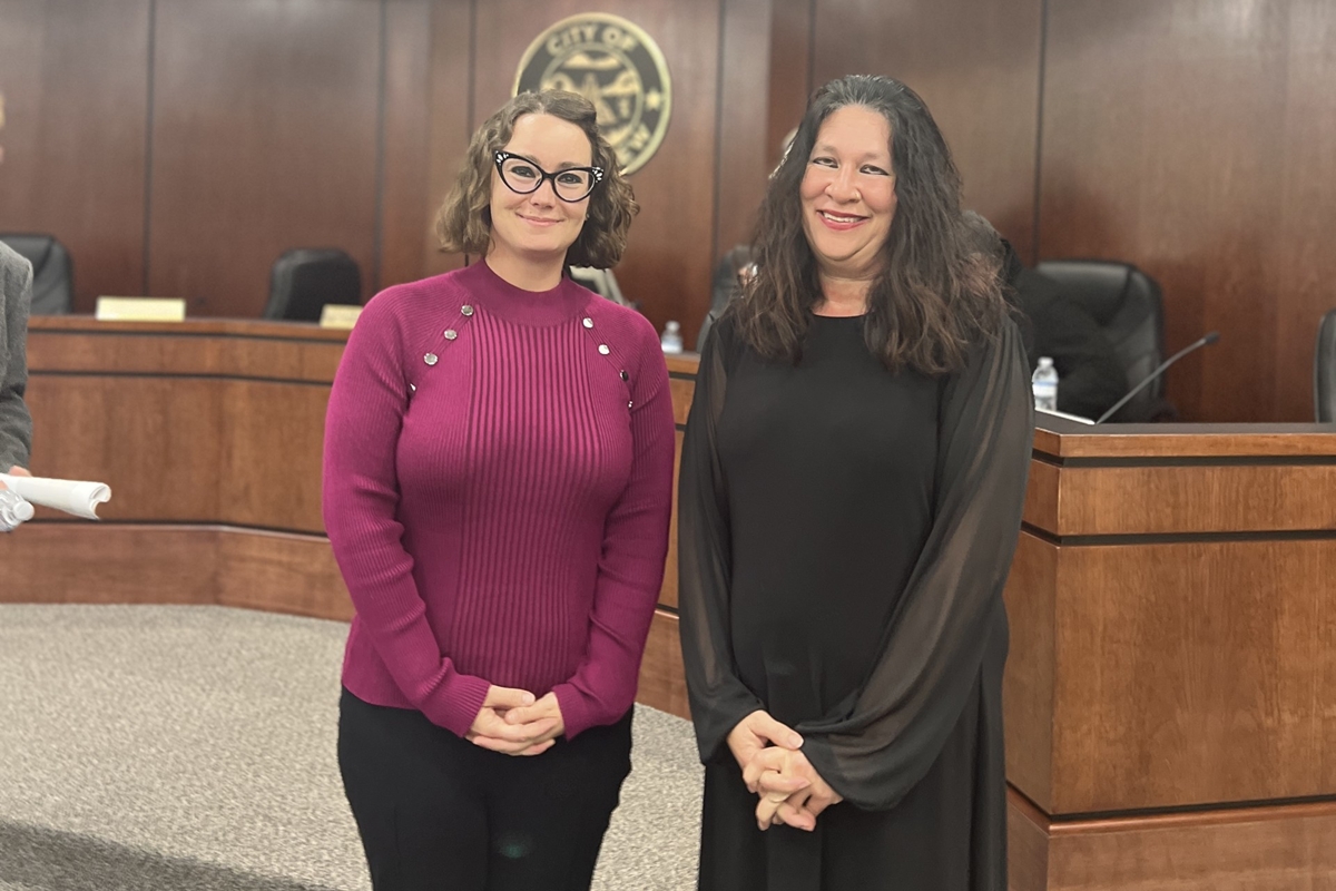 Lezli Merritt, newly appointed Belleview City Clerk, stands with Mayor Christine Dobkowski following Merritt's official swearing-in ceremony at City Hall.