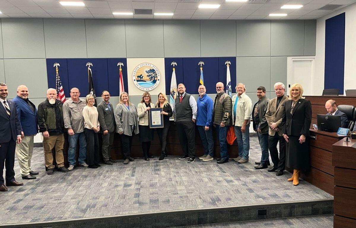 The Friends of the Christmas Parade, a cherished tradition in Ocala and Marion County, receive a certificate of recognition from the Marion County Board of Commissioners on Jan. 21, 2025.