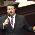 FILE - Rep. Randy Fine, R-South Brevard County, closes on a gambling bill during a special session, Wednesday, May 19, 2021, in Tallahassee, Fla.