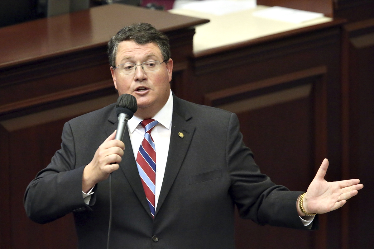 FILE - Rep. Randy Fine, R-South Brevard County, closes on a gambling bill during a special session, Wednesday, May 19, 2021, in Tallahassee, Fla.