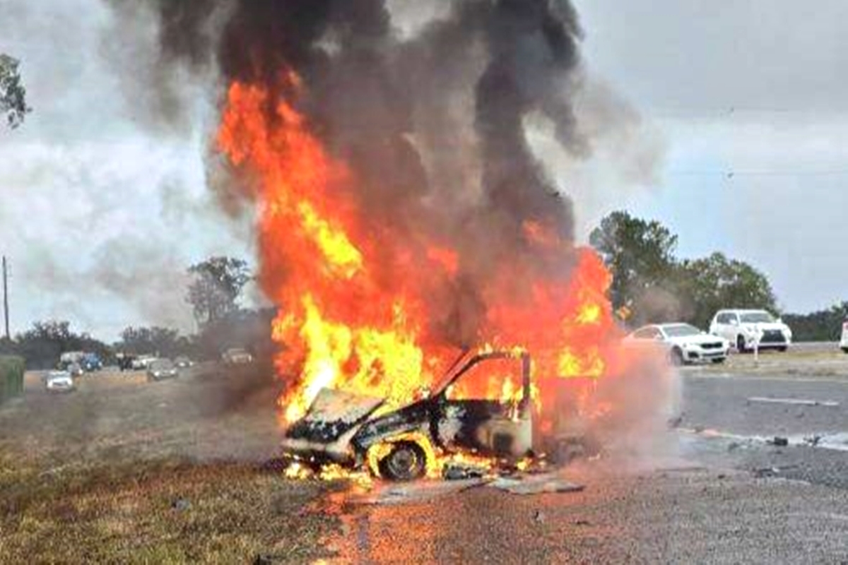 Off-duty firefighter Lt. Cody Murphy rescued a young woman trapped inside of a burning car, saving her life.