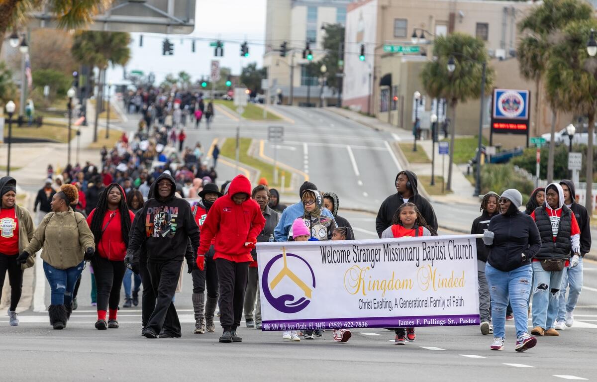Marchers bundled up during the annual Dr. Martin Luther King Jr. March in Ocala, FL on Monday, January 20, 2025.