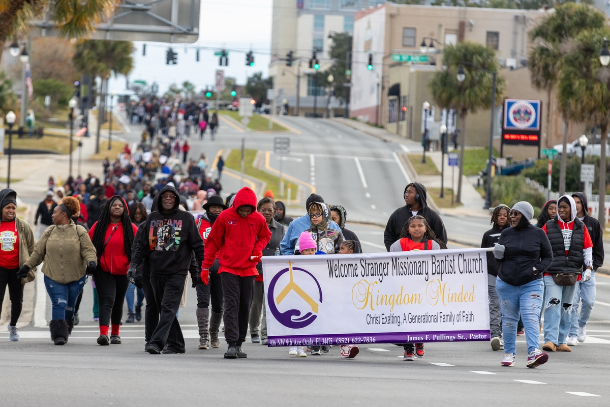 Marchers bundled up during the annual Dr. Martin Luther King Jr. March in Ocala, FL on Monday, January 20, 2025.