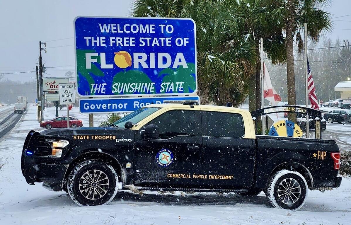 The Florida Highway Patrol posted this photo on Facebook on Wednesday, Jan. 21, 2025, stating that it was already snowing in Pensacola.
