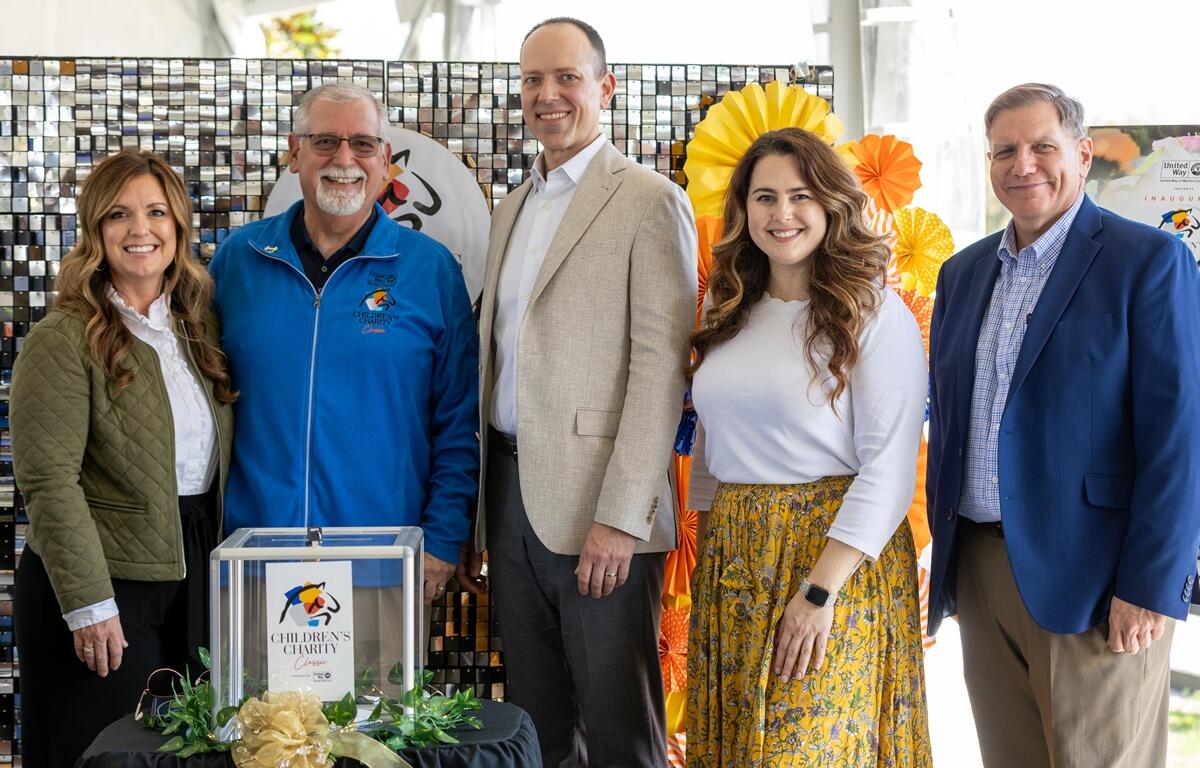Kristy Rowland, 2024-2025 Annual Giving Campaign chair; Robert Haight, CEO and president of United Way of Marion County; Alan Keesee, CEO of HCA Florida Ocala Hospital and United Way of Marion County Executive Committee board chair; Kaitlyn Wilson-Butler, director of communications and community engagement for HCA Florida Ocala Hospital and HCA Florida West Marion Hospital; and Bill Thompson, manager of communications and community engagement for HCA Florida Ocala Hospital and HCA Florida West Marion Hospital, gather in support of the inaugural Children’s Charity Classic.