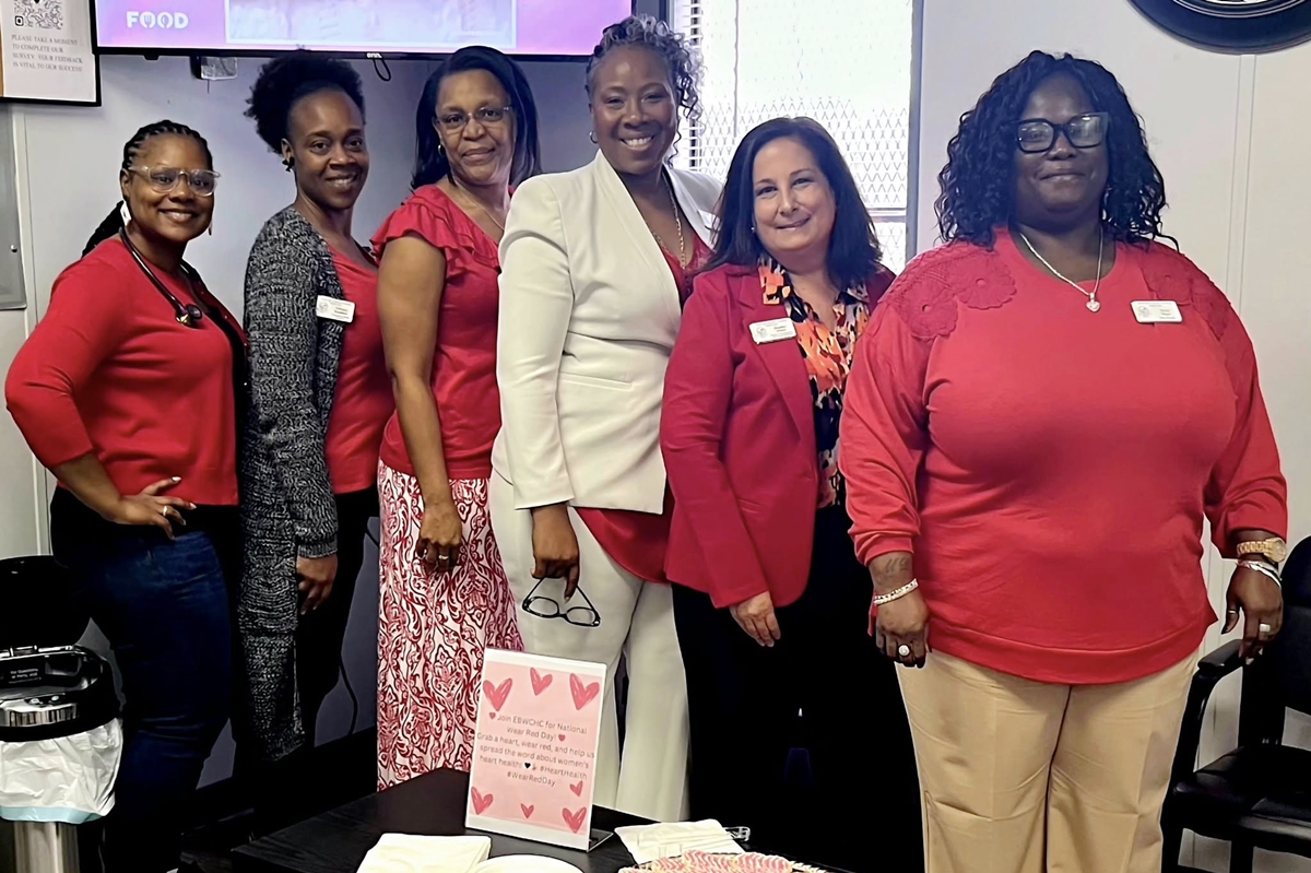 Staff at the Estella Byrd Whitman Community Health Center celebrate Valentine’s Day with smiles and community spirit in Ocala, Fla., on Feb. 14, 2025.