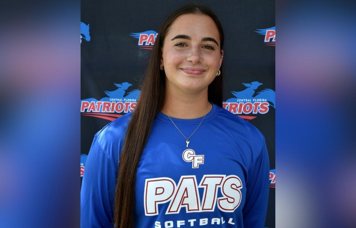 Hailey Pyle, a pitcher for the College of Central Florida Patriots, poses for a team roster photo. Pyle delivered a complete-game performance in CF's home conference opener against Polk State.