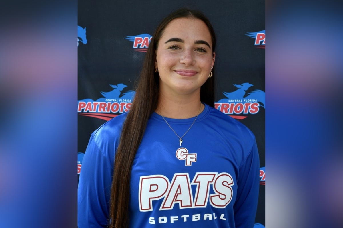 Hailey Pyle, a pitcher for the College of Central Florida Patriots, poses for a team roster photo. Pyle delivered a complete-game performance in CF's home conference opener against Polk State.