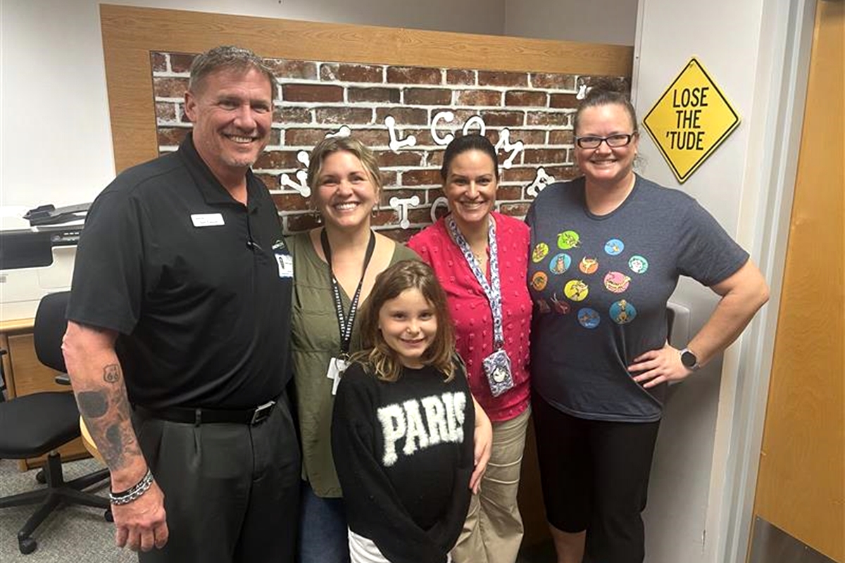 Dan Caputo, Vasiliki Seymour, Kristina Seymour, Noelle Agusti, and Jessica Larroque at Hammett L. Bowen Elementary School on Feb. 27, 2025. Kristina was invited to participate in the National Youth Leadership Forum: Pathways to STEM at the University of Miami in June.