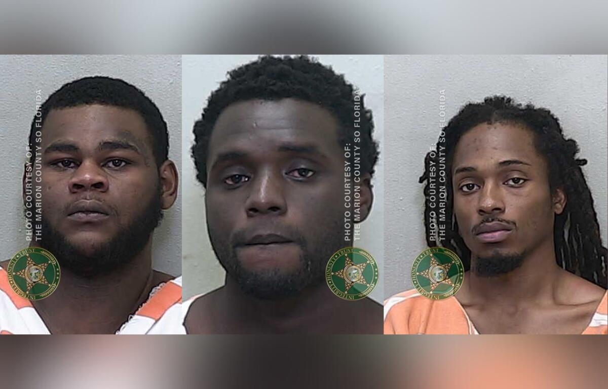 The Marion County Sheriff’s Office released mugshots of (from left) Dieuseul Charlemon, Zachri Frazier, and Zafarri Francis, who were arrested in connection with out-of-county murder investigations. The arrests were made in collaboration with the U.S. Marshals, Ocala Police Department, and other law enforcement agencies.