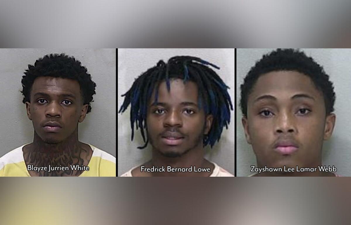 The Ocala Police Department released mugshots of Blayze Jurrien White, 22, Fredrick Bernard Lowe, 21, and Zayshawn Lee Lamar Webb, 18, who were arrested in connection to the June 2024 murder of Derrick Brown Jr. in Ocala, FL.