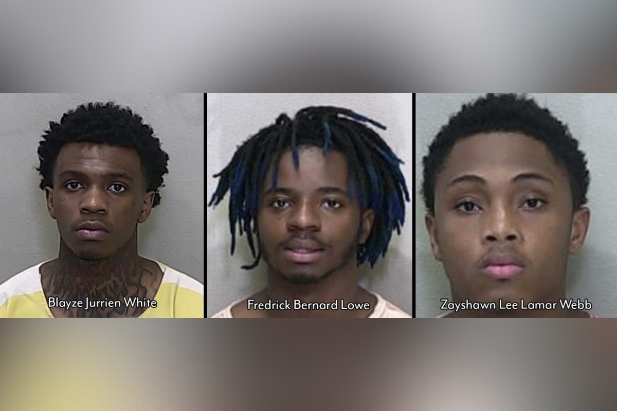 The Ocala Police Department released mugshots of Blayze Jurrien White, 22, Fredrick Bernard Lowe, 21, and Zayshawn Lee Lamar Webb, 18, who were arrested in connection to the June 2024 murder of Derrick Brown Jr. in Ocala, FL.