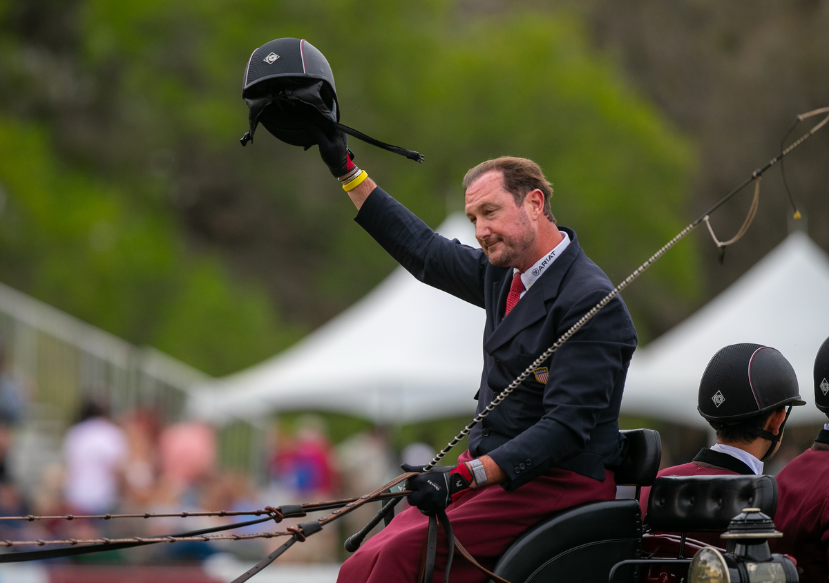 Chester Weber celebrates his winning run during Live Oak International at Live Oak Farm in Ocala, FL on Sunday, March 16, 2025.