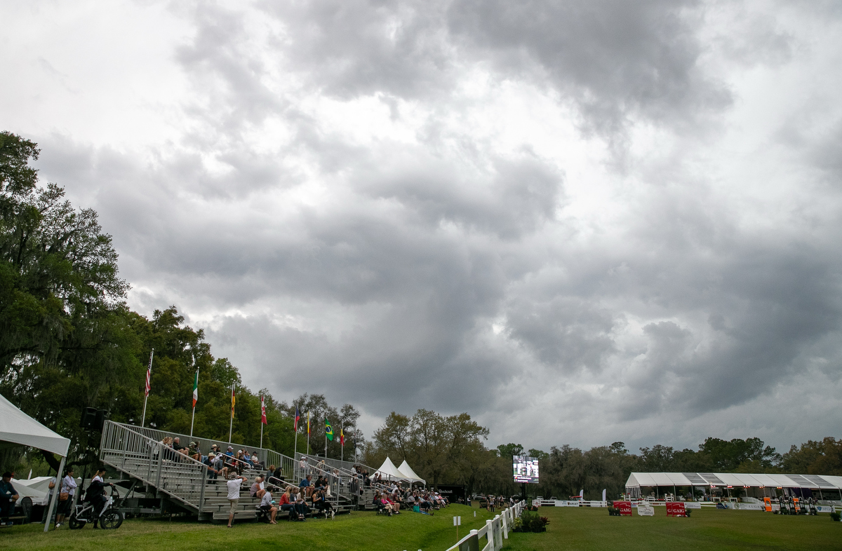 Photo of storm clouds, thick over Live Oak horse farm in Ocala.