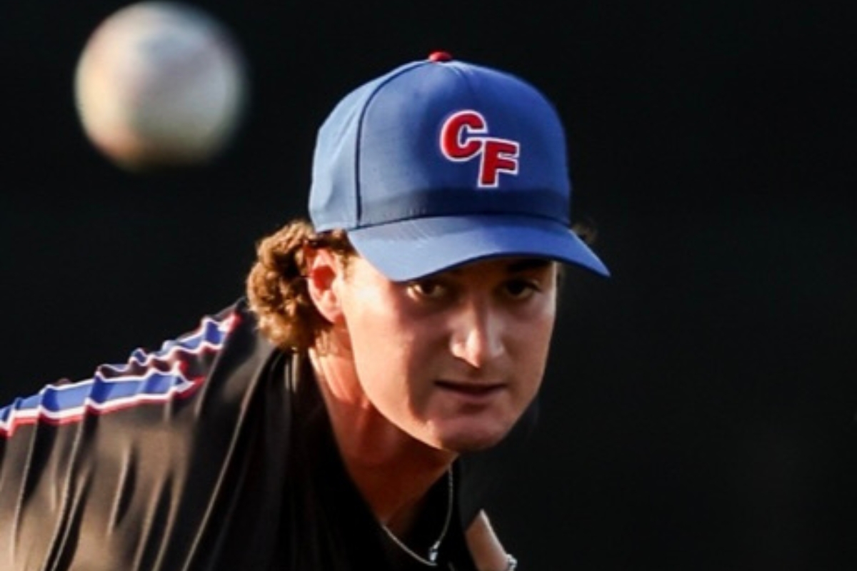 College of Central Florida pitcher Brayden Toro delivers a pitch during a dominant performance against Santa Fe College on Thursday at Goodlett Field in Ocala, Fla. Toro allowed just one hit over five innings in the Patriots' 11-1 victory.