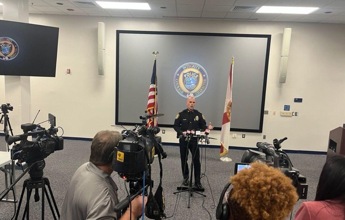 Ocala Police Department Chief Mike Balken at a press conference March 12, 2025, regarding the discipline of two officers for their actions relating to aggressive animals.