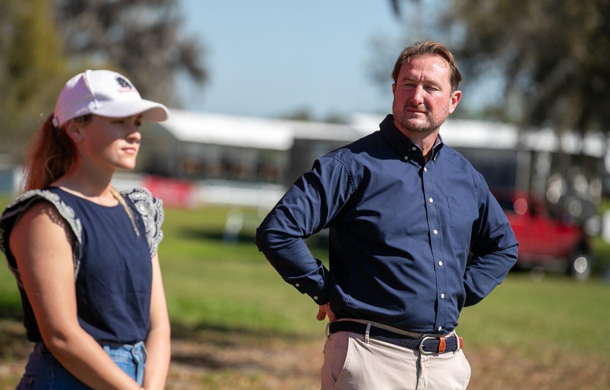 Chloe Reid, left, and Chester Weber speak to media at Live Oak International, March 11, 2025, in Ocala.