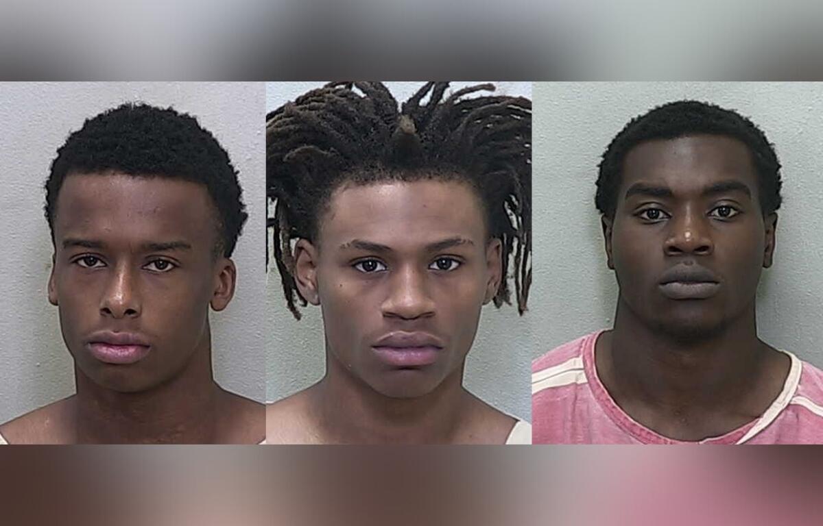 Mugshots of three suspects arrested in connection with an armed robbery and aggravated battery in Silver Springs Shores. Authorities identified the suspects as Jeremiah Arzavius Smith, Eron Ka’reem Thomas, and Ajihais Mackievion Williams.